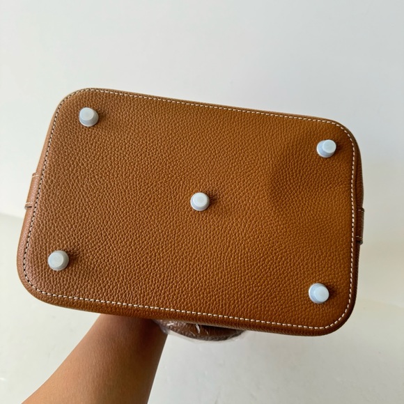 LEATHER INSIDE & OUT | Gold Brown Toolbox Bag Convertible Top Handle Satchel - Picture 7 of 13